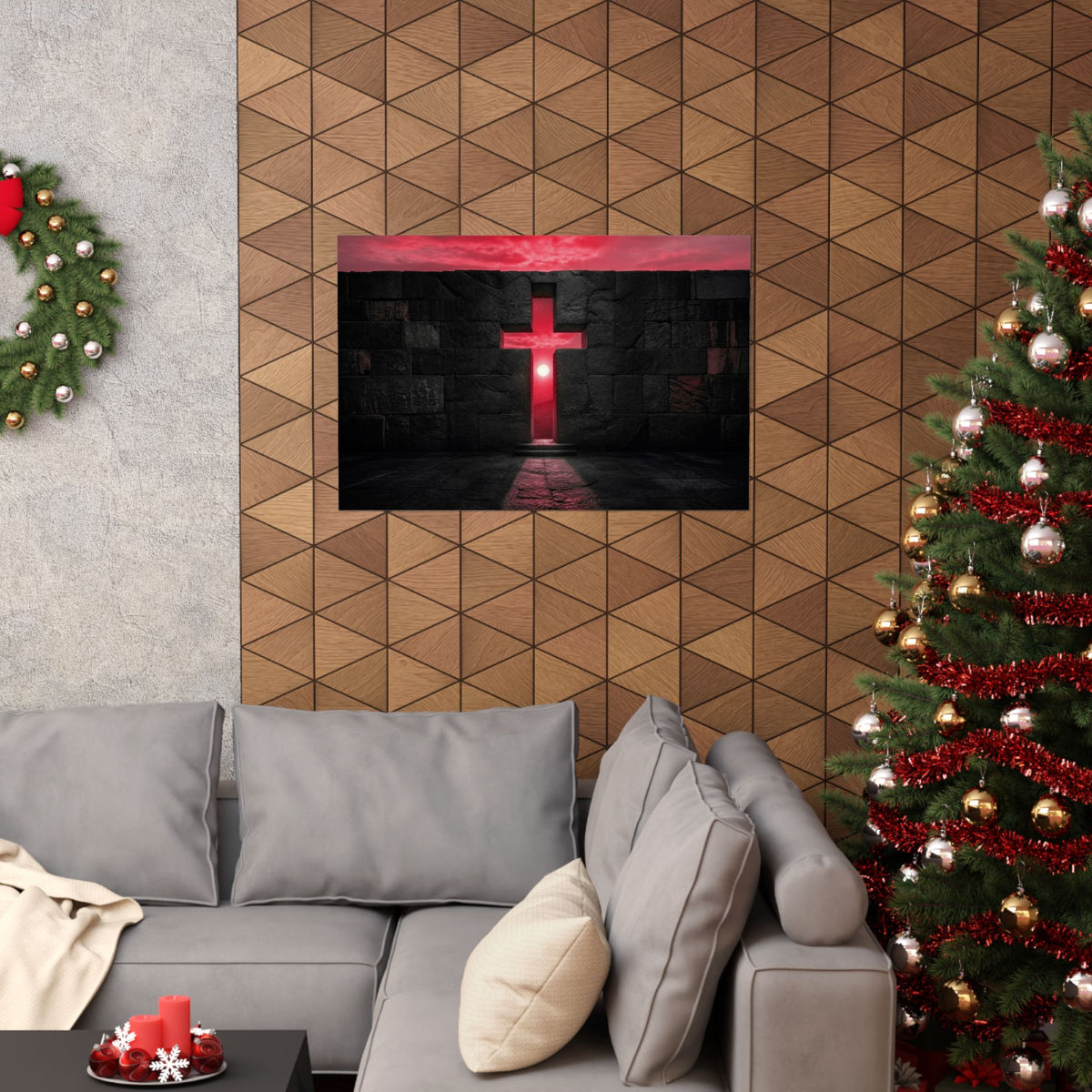 Light Through Stone - Modern Cross Wall Art | Matte Poster (Landscape)