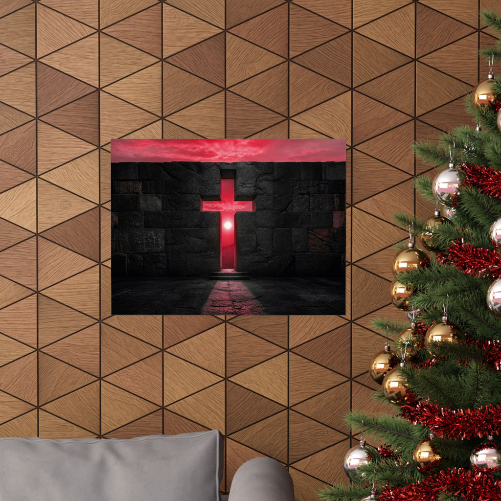 Light Through Stone - Modern Cross Wall Art | Matte Poster (Landscape)