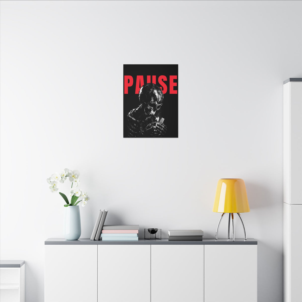 Pause - Smoking Skeleton Wall Art, Dark Gothic Man Cave | Canvas