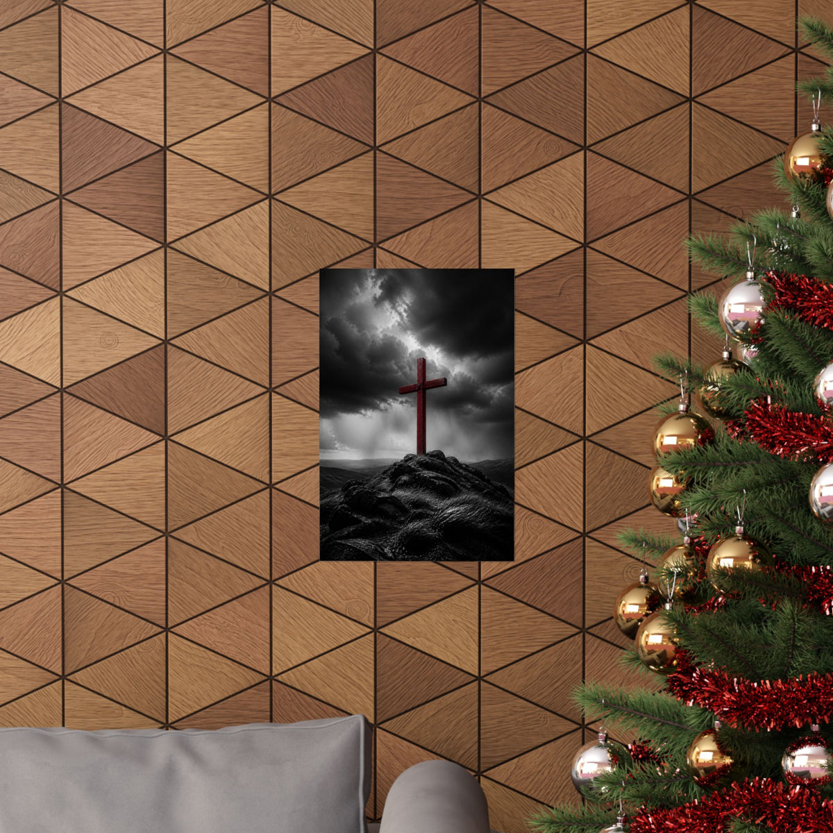 Red Cross in the Storm - Christian Cross Wall Art | Matte Poster