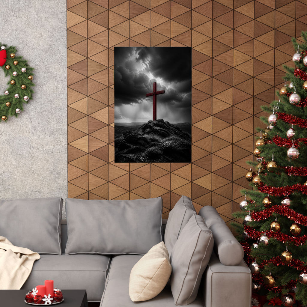 Red Cross in the Storm - Christian Cross Wall Art | Matte Poster