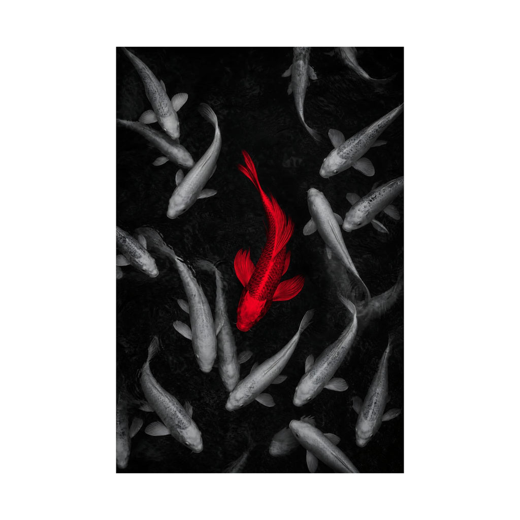 The Red Koi - Red And Black Wall Art | Matte Poster
