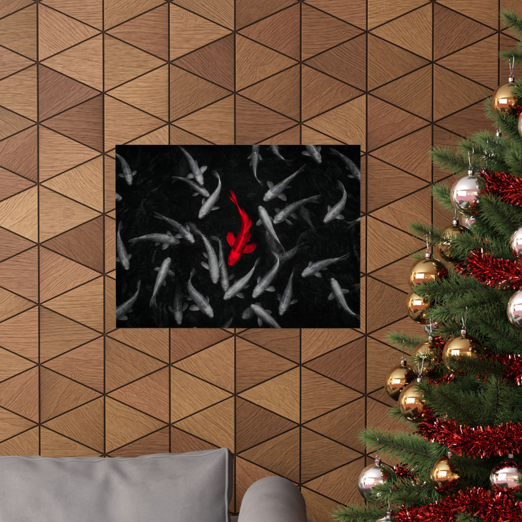 The Red Koi - Red And Black Wall Art | Matte Poster (Landscape)