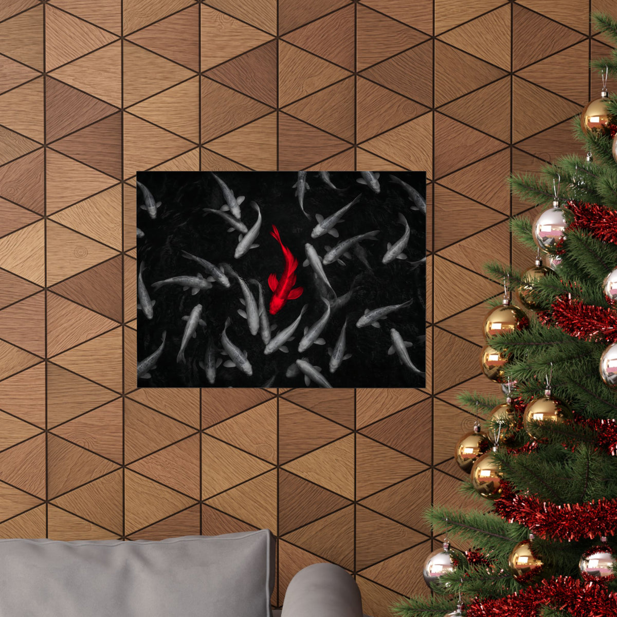 The Red Koi - Red And Black Wall Art | Matte Poster (Landscape)