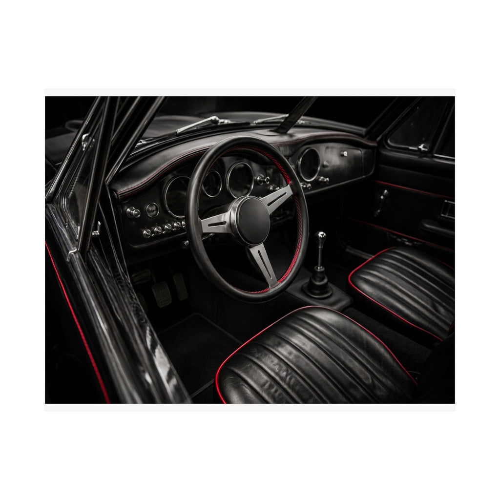 Red Stitch Cockpit - Classic Car Interior Wall Art | Matte Poster (Landscape)