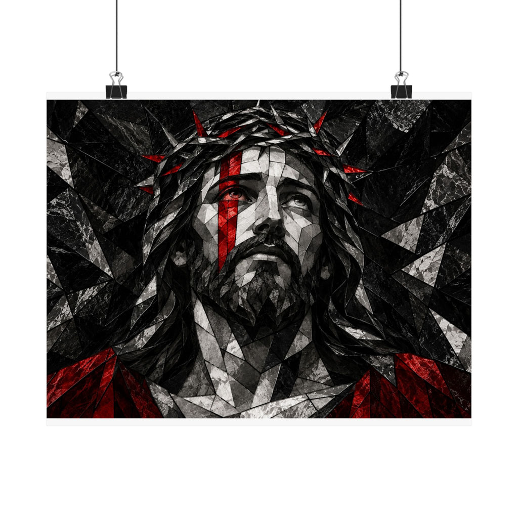 Stained Glass Christ - Christian Wall Art | Matte Poster (Landscape)