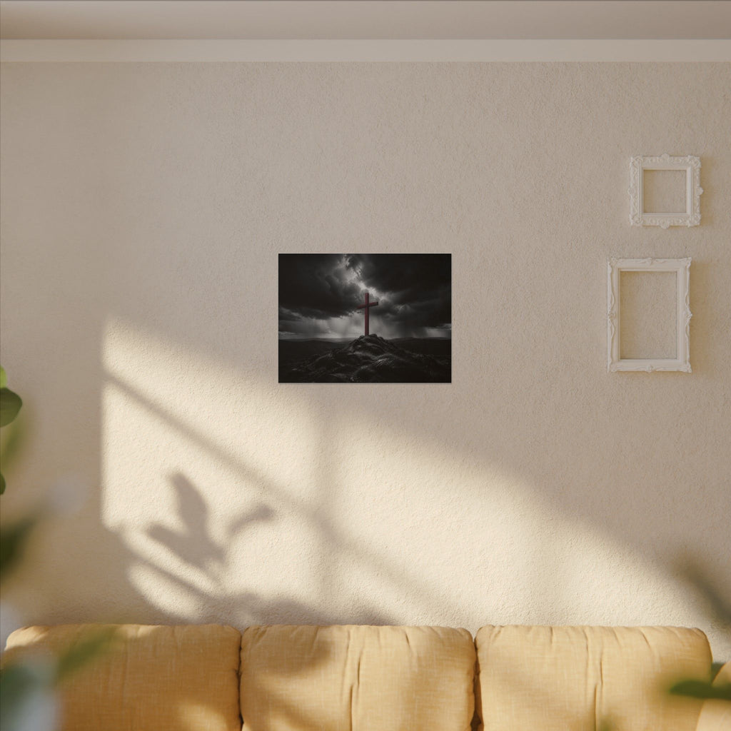 Red Cross in the Storm - Christian Cross Wall Art | Canvas (Landscape)