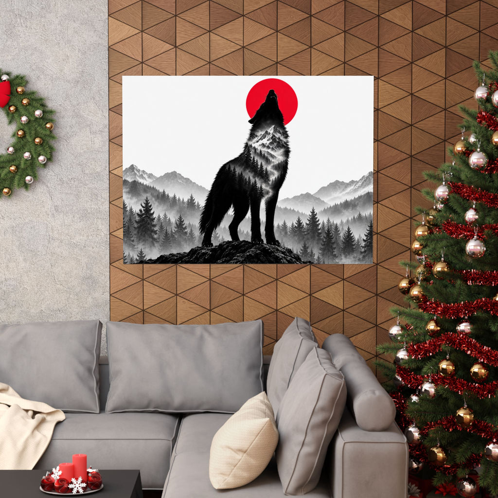 Howling Wolf - Dark Wall Art | Matte Poster (Landscape)