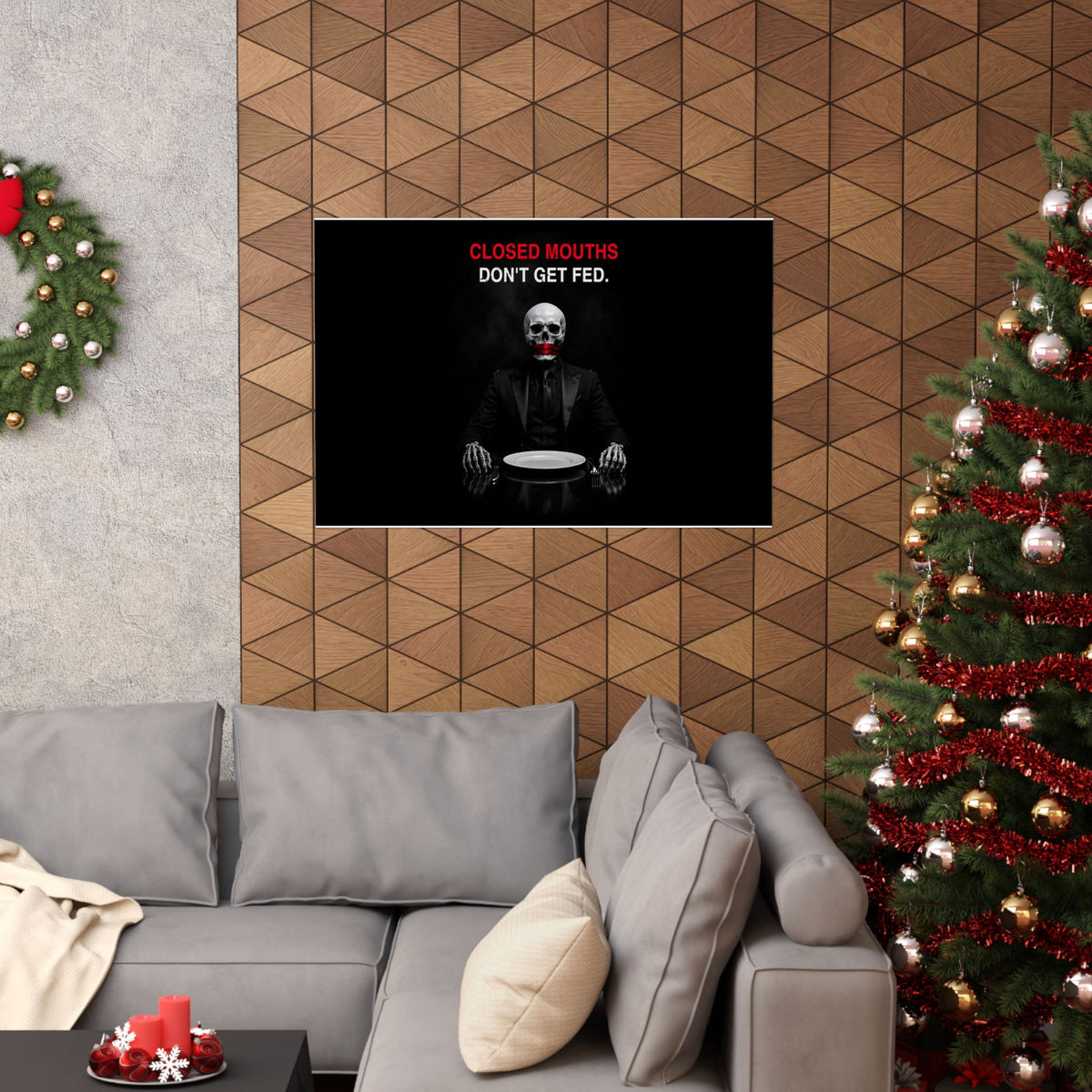 Closed Mouths - Dark Humor Wall Art | Matte Poster (Landscape)