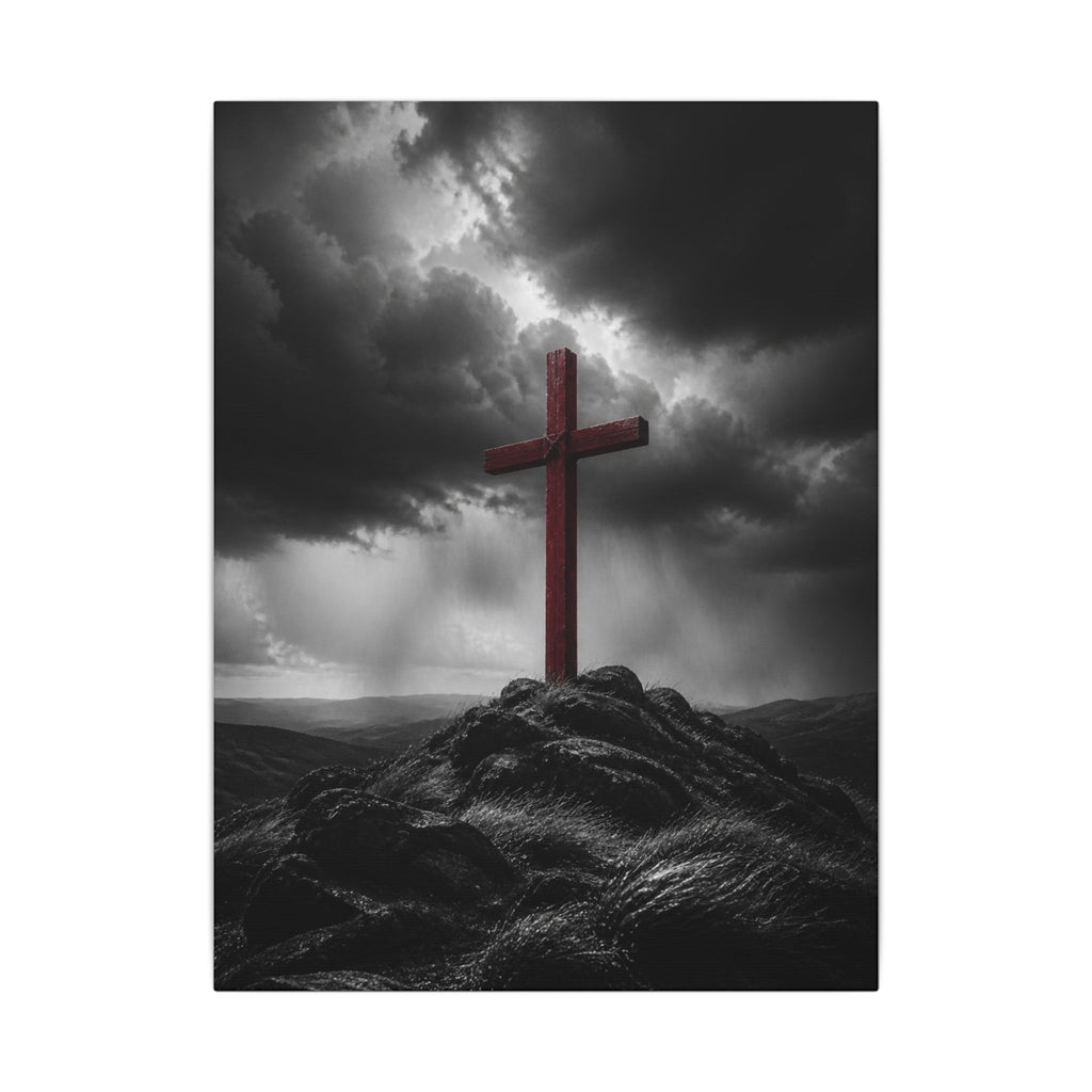 Red Cross in the Storm - Christian Cross Wall Art | Canvas