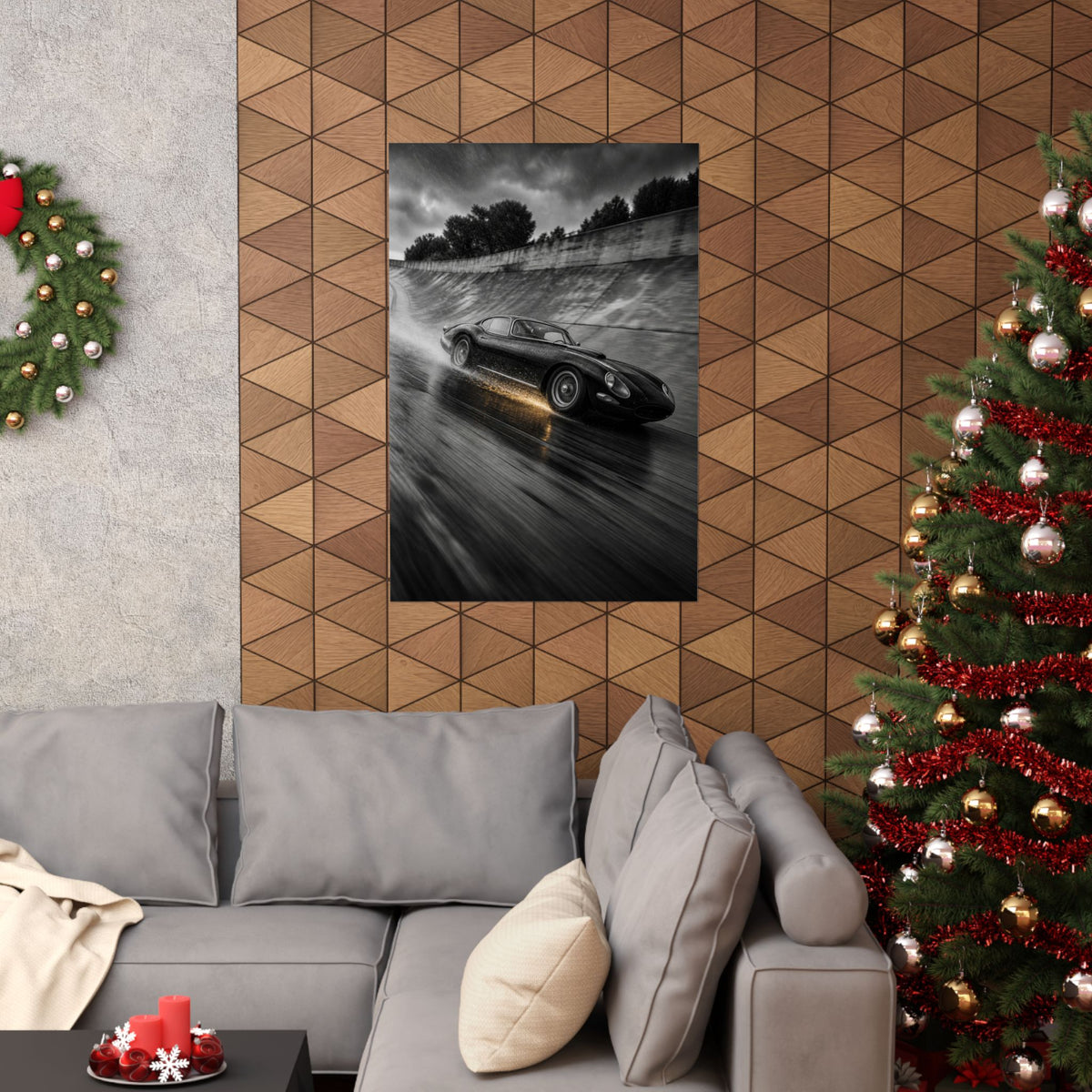 Banked in the Rain - Race Car Wall Art | Matte Poster