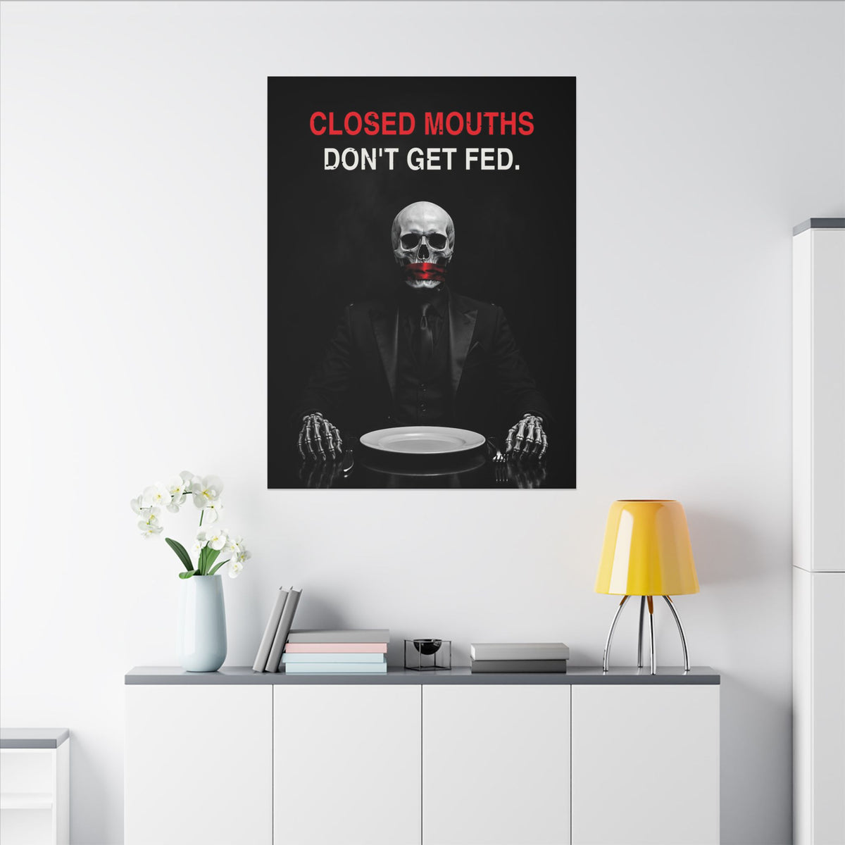 Closed Mouths - Dark Humor Wall Art | Canvas