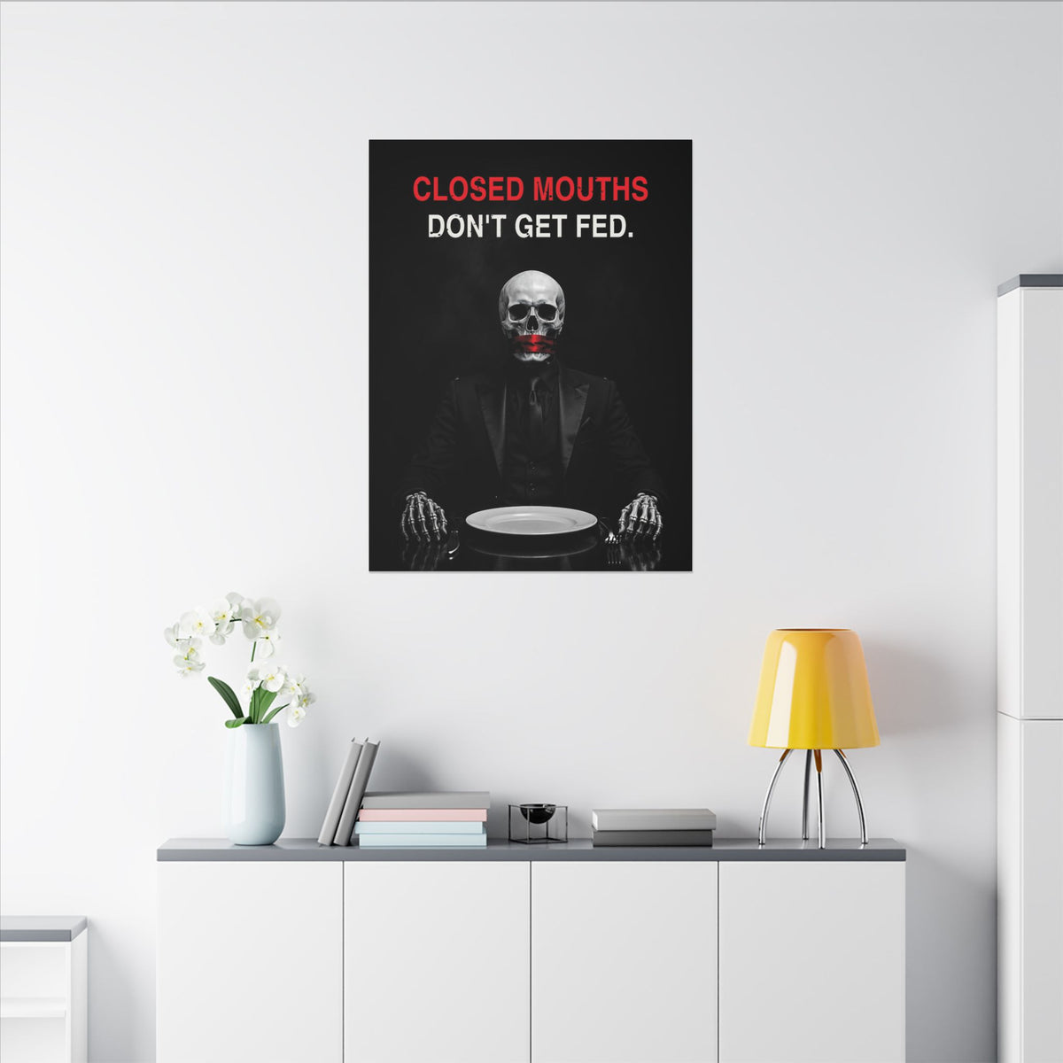 Closed Mouths - Dark Humor Wall Art | Canvas