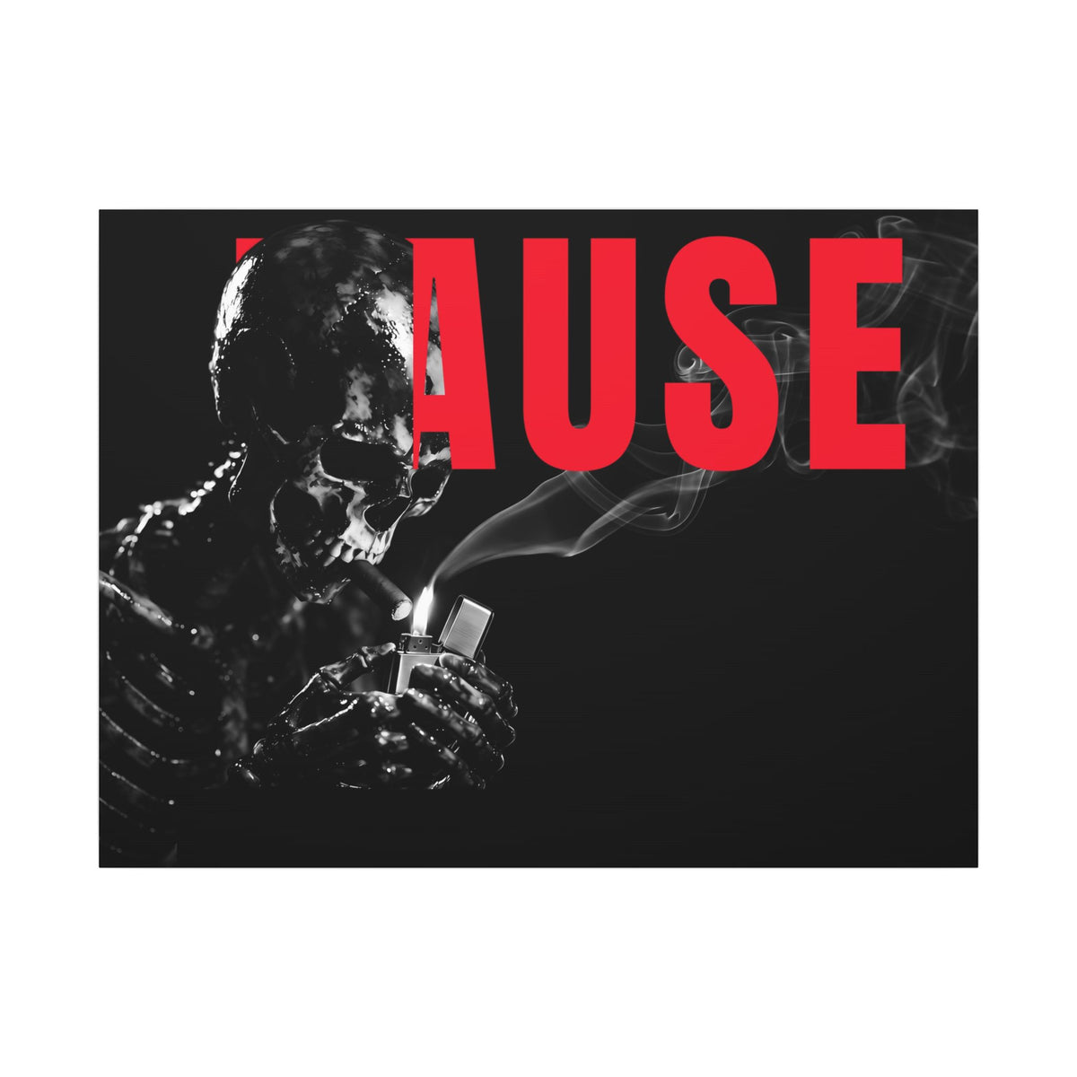 Pause (Landscape) - Smoking Skeleton Wall Art, Dark Gothic Man Cave | Canvas