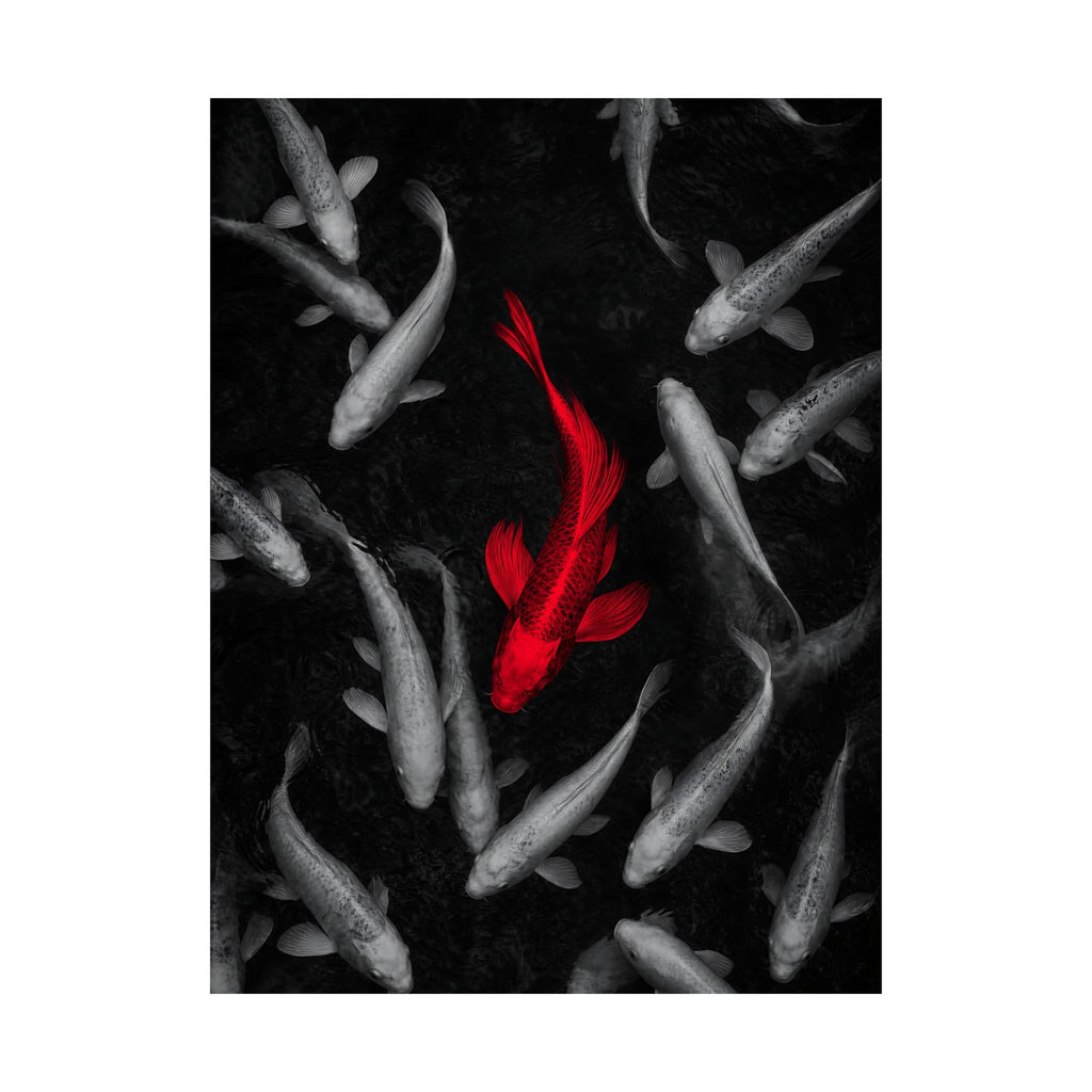 The Red Koi - Red And Black Wall Art | Matte Poster