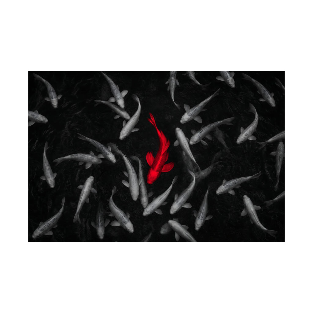 The Red Koi - Red And Black Wall Art | Matte Poster (Landscape)