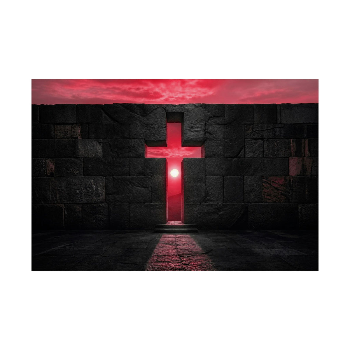 Light Through Stone - Modern Cross Wall Art | Matte Poster (Landscape)