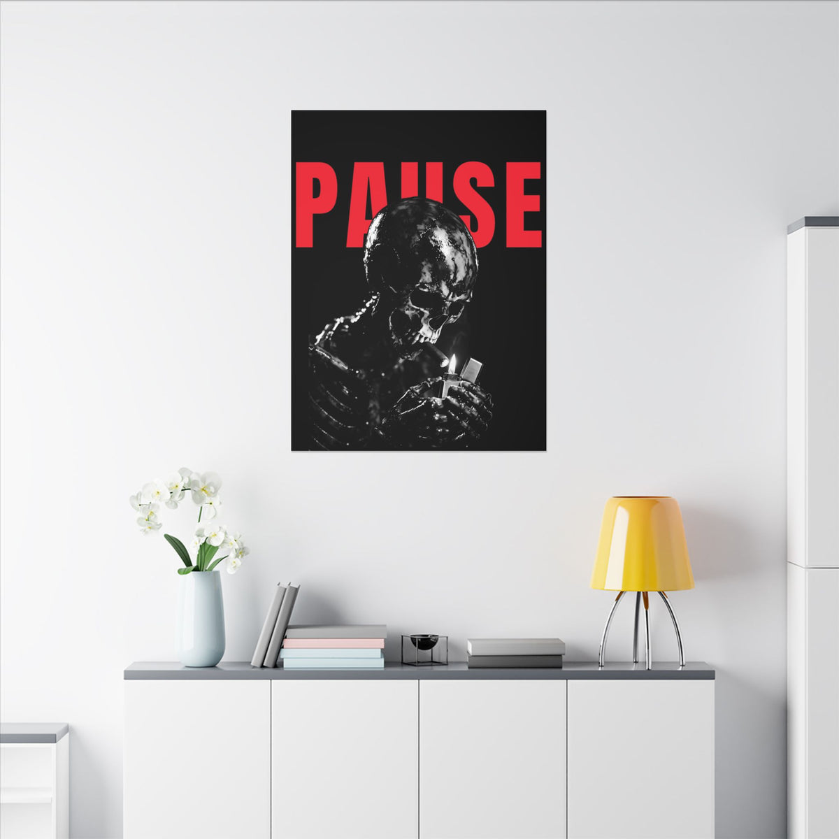 Pause - Smoking Skeleton Wall Art, Dark Gothic Man Cave | Canvas