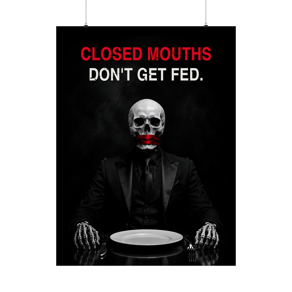 Closed Mouths - Dark Humor Wall Art | Matte Poster