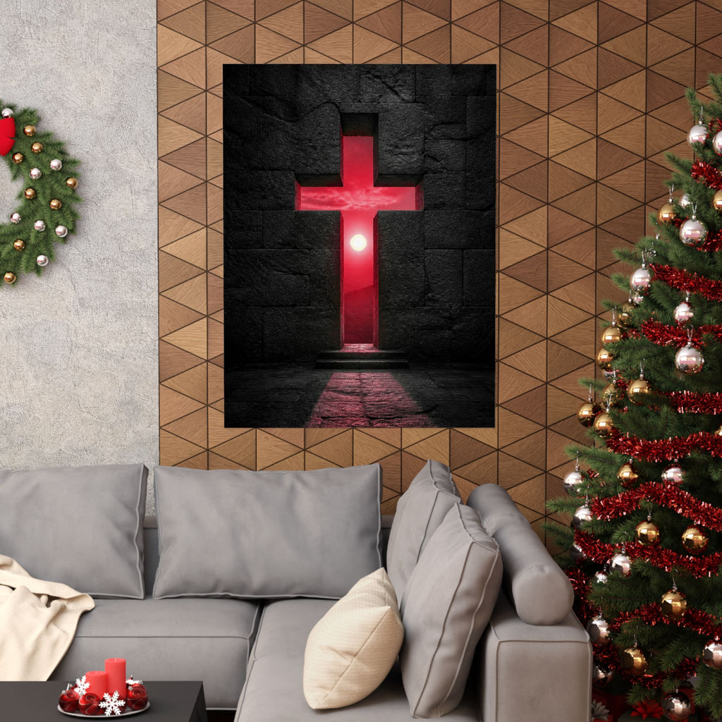 Light Through Stone - Modern Cross Wall Art | Matte Poster