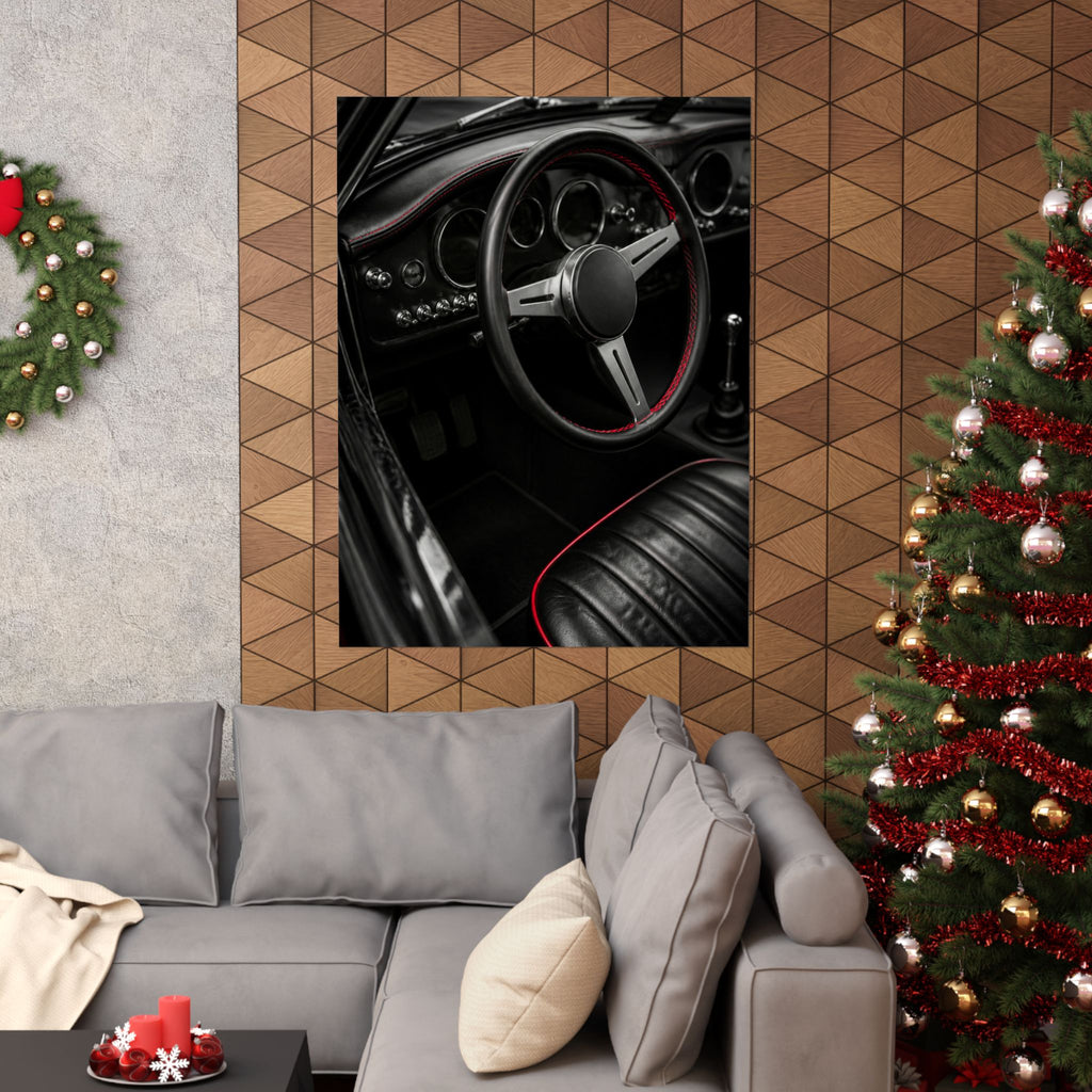 Red Stitch Cockpit - Classic Car Interior Wall Art | Matte Poster