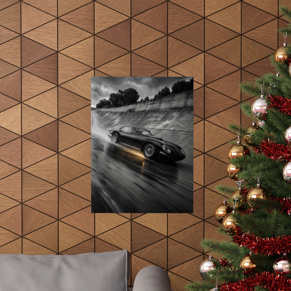 Banked in the Rain - Race Car Wall Art | Matte Poster