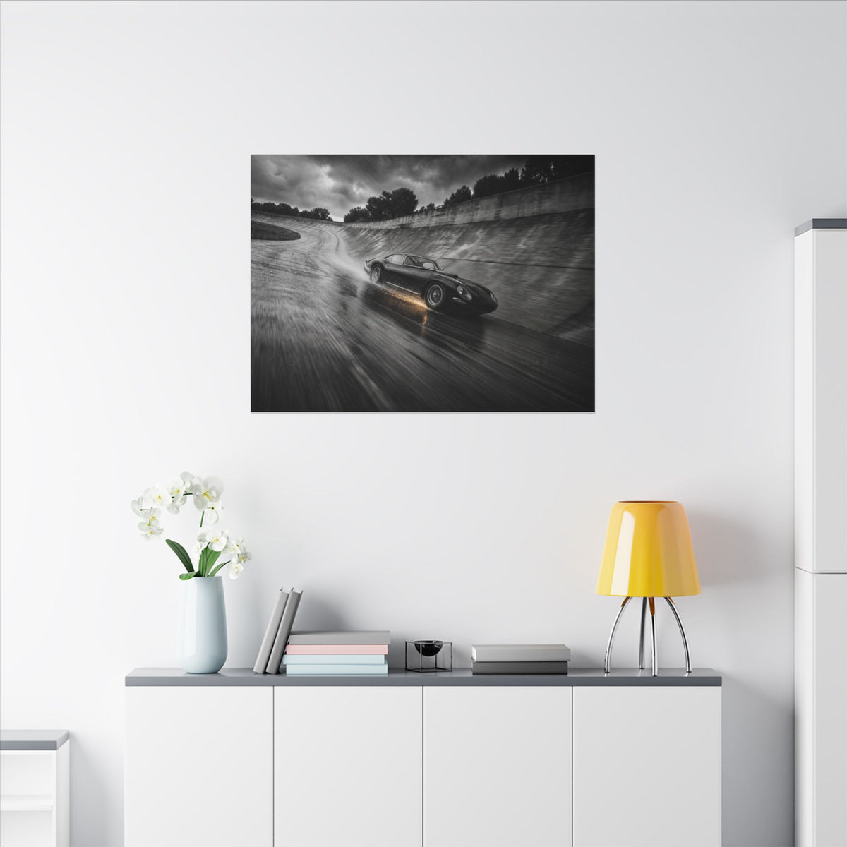 Banked in the Rain - Race Car Wall Art | Canvas (Landscape)
