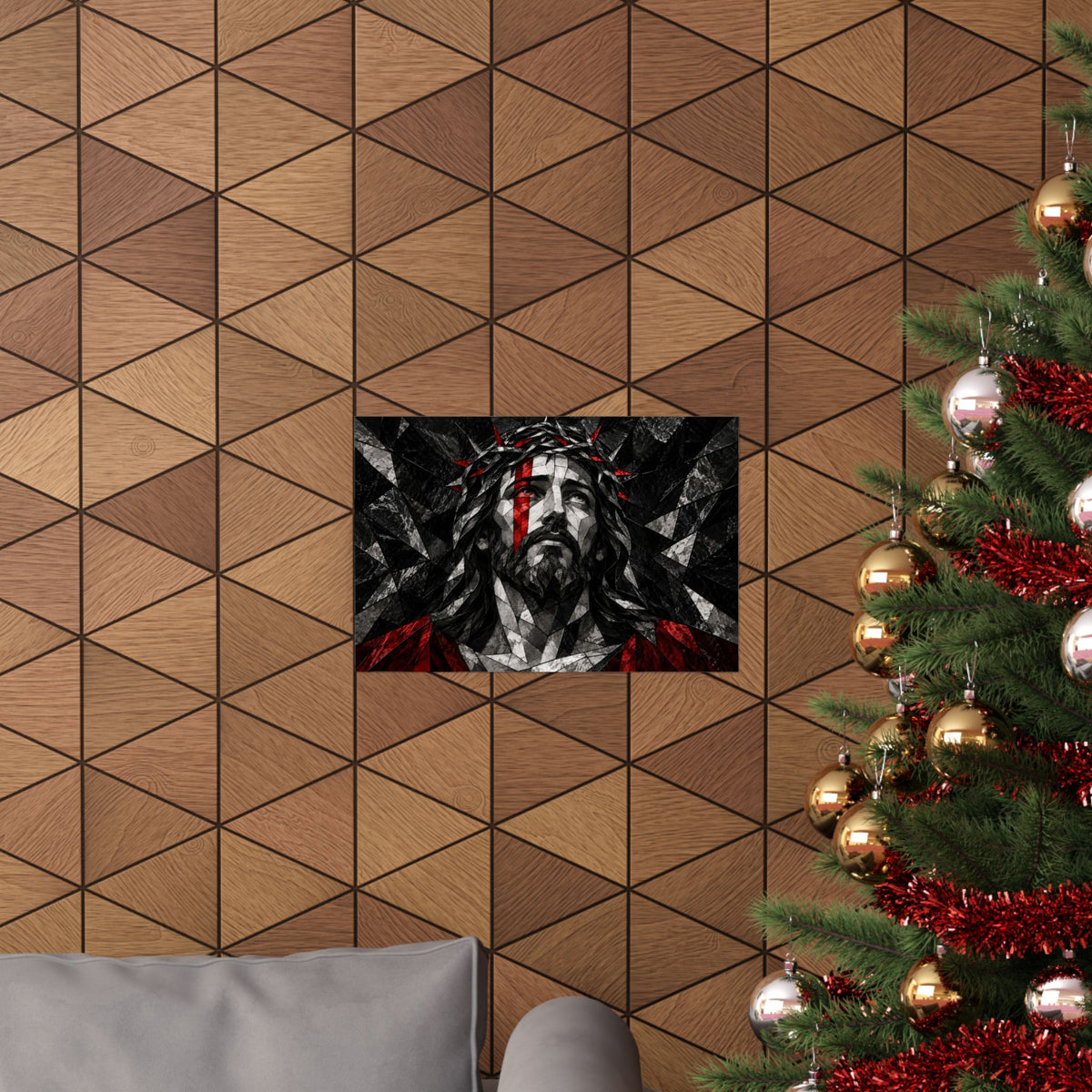 Stained Glass Christ - Christian Wall Art | Matte Poster (Landscape)