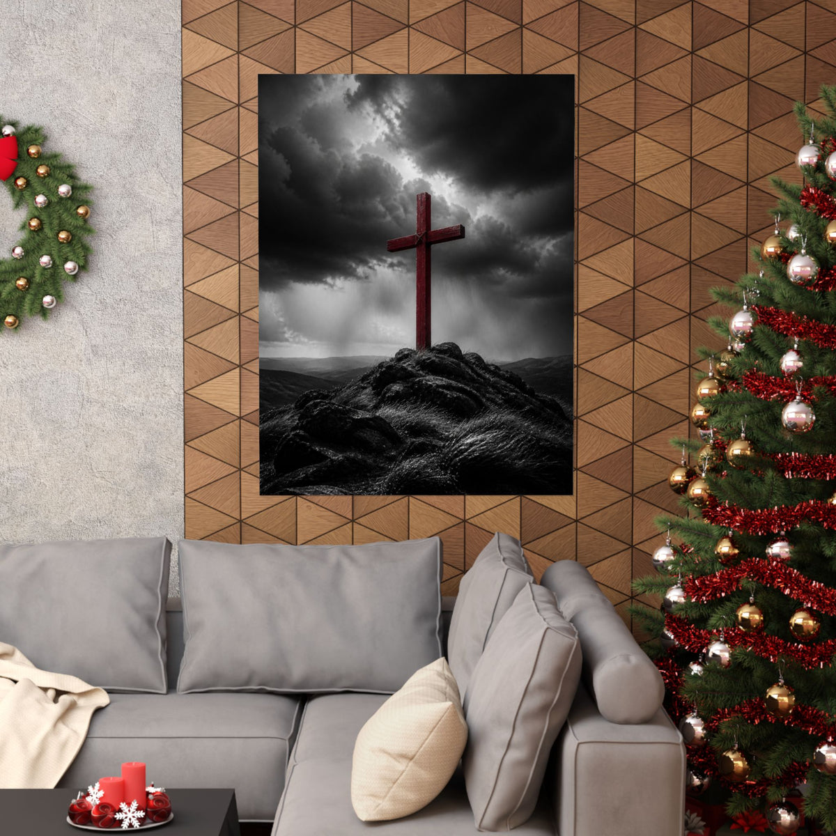 Red Cross in the Storm - Christian Cross Wall Art | Matte Poster