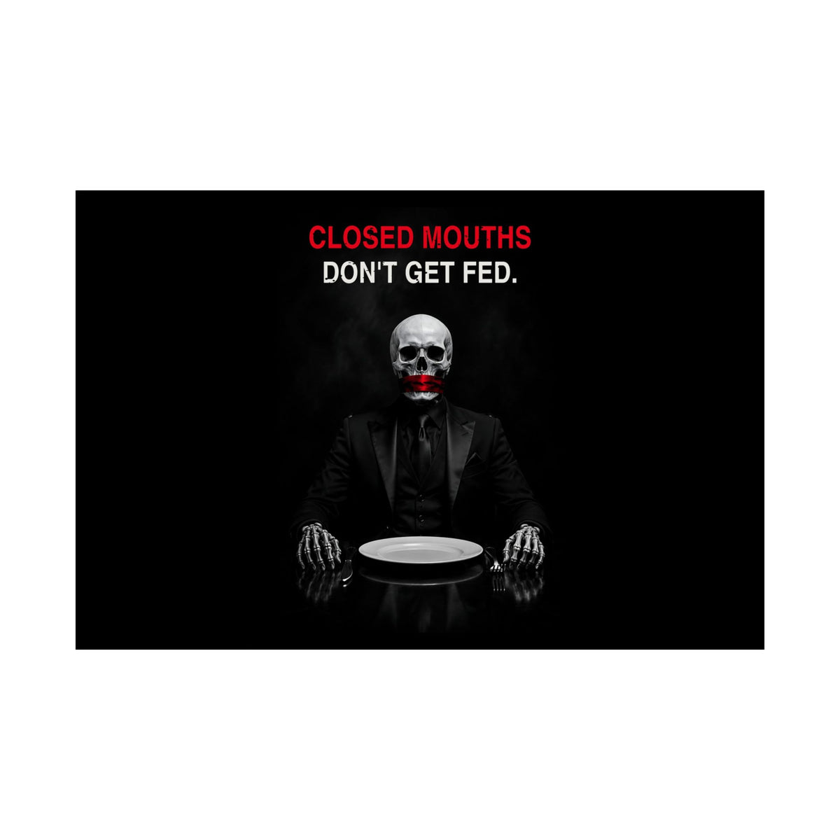 Closed Mouths - Dark Humor Wall Art | Matte Poster (Landscape)