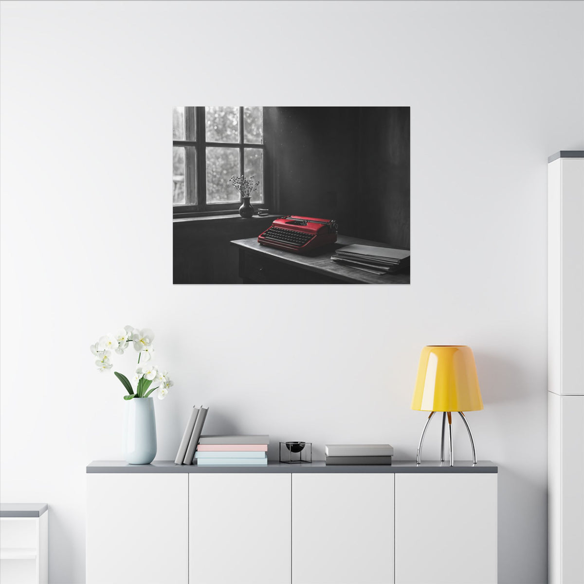 The Red Typewriter - Unique Office Wall Art | Canvas (Landscape)