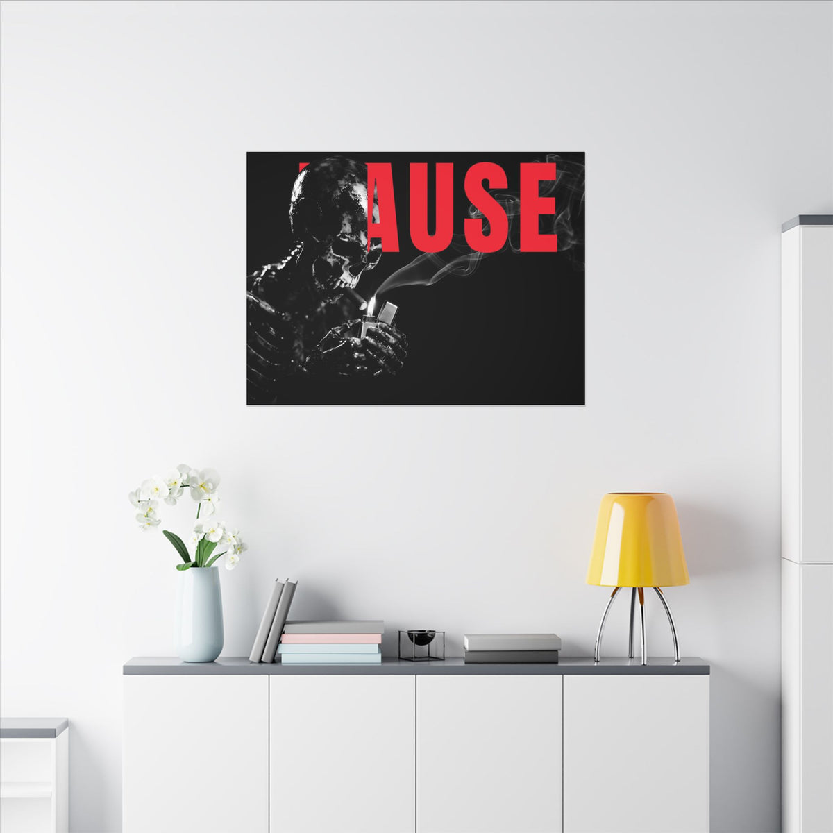 Pause (Landscape) - Smoking Skeleton Wall Art, Dark Gothic Man Cave | Canvas