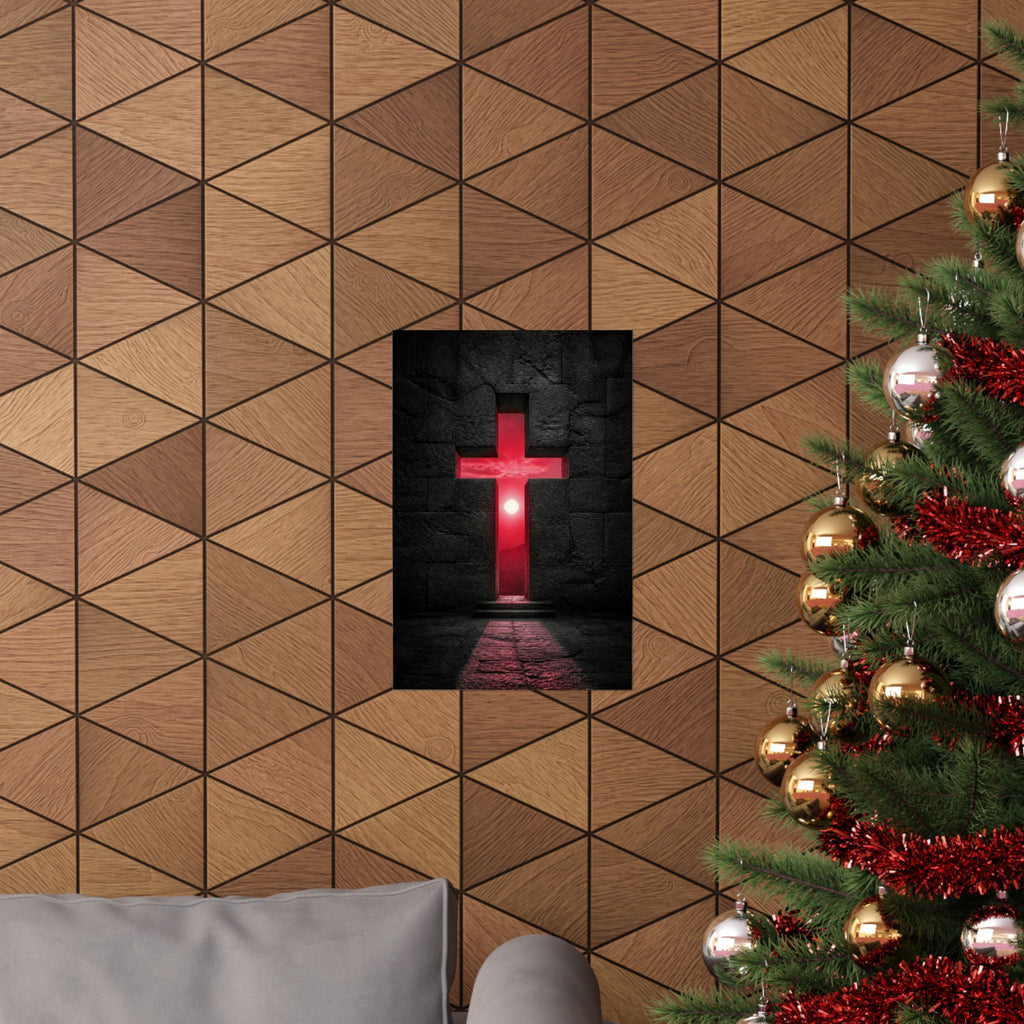 Light Through Stone - Modern Cross Wall Art | Matte Poster