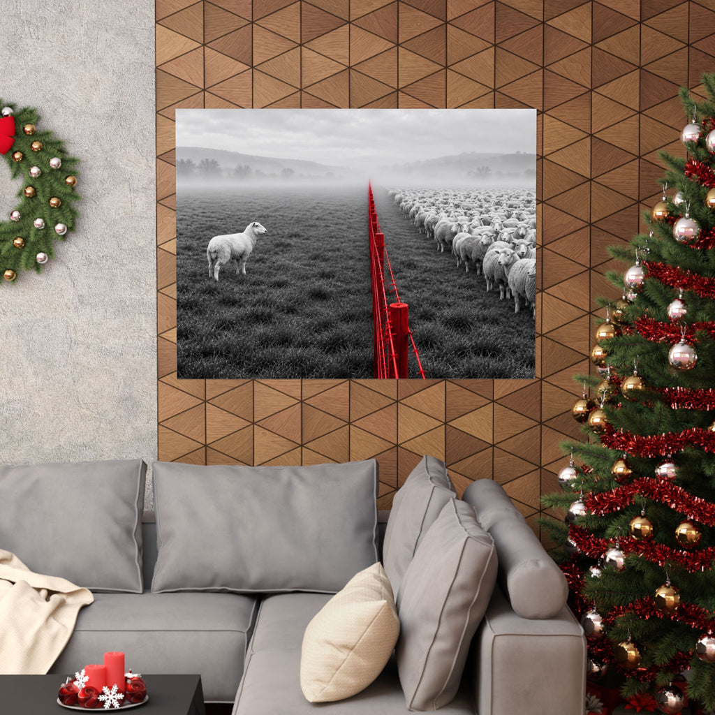 Lone Lamb - Black and White Wall Art | Matte Poster (Landscape)