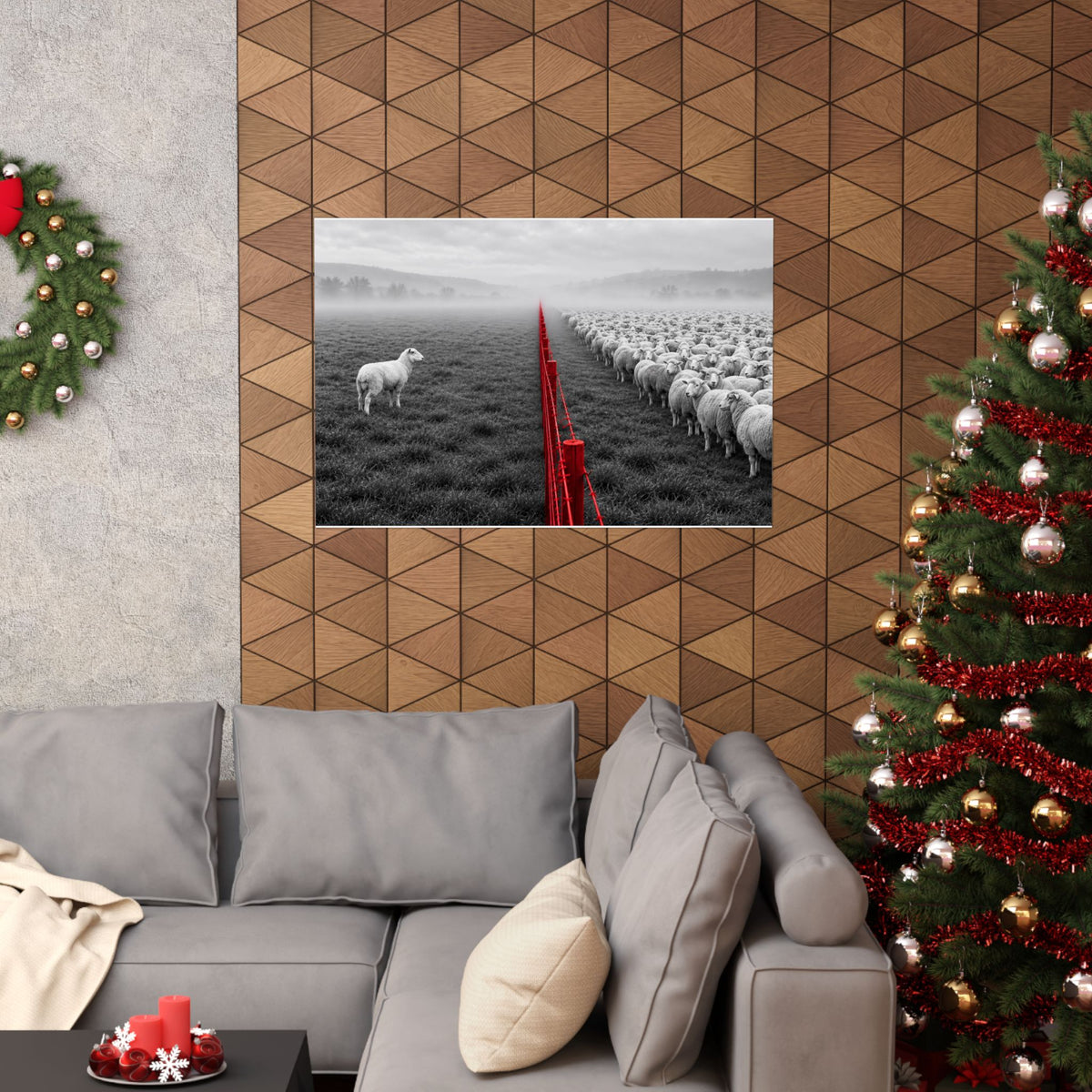 Lone Lamb - Black and White Wall Art | Matte Poster (Landscape)