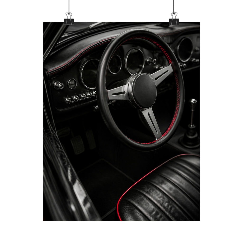 Red Stitch Cockpit - Classic Car Interior Wall Art | Matte Poster