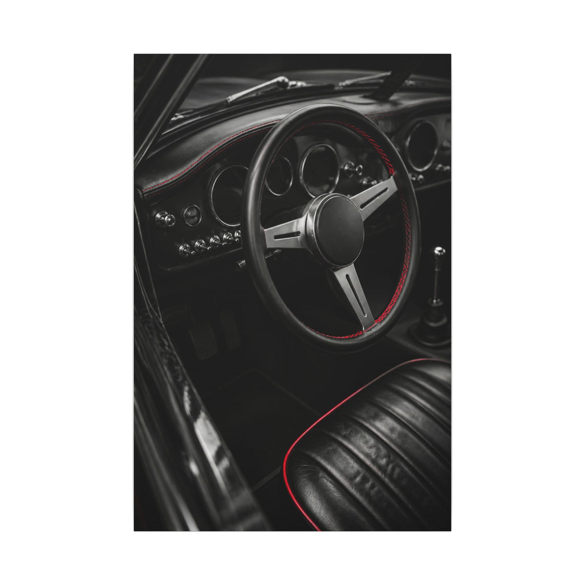 Red Stitch Cockpit - Classic Car Interior Wall Art | Canvas