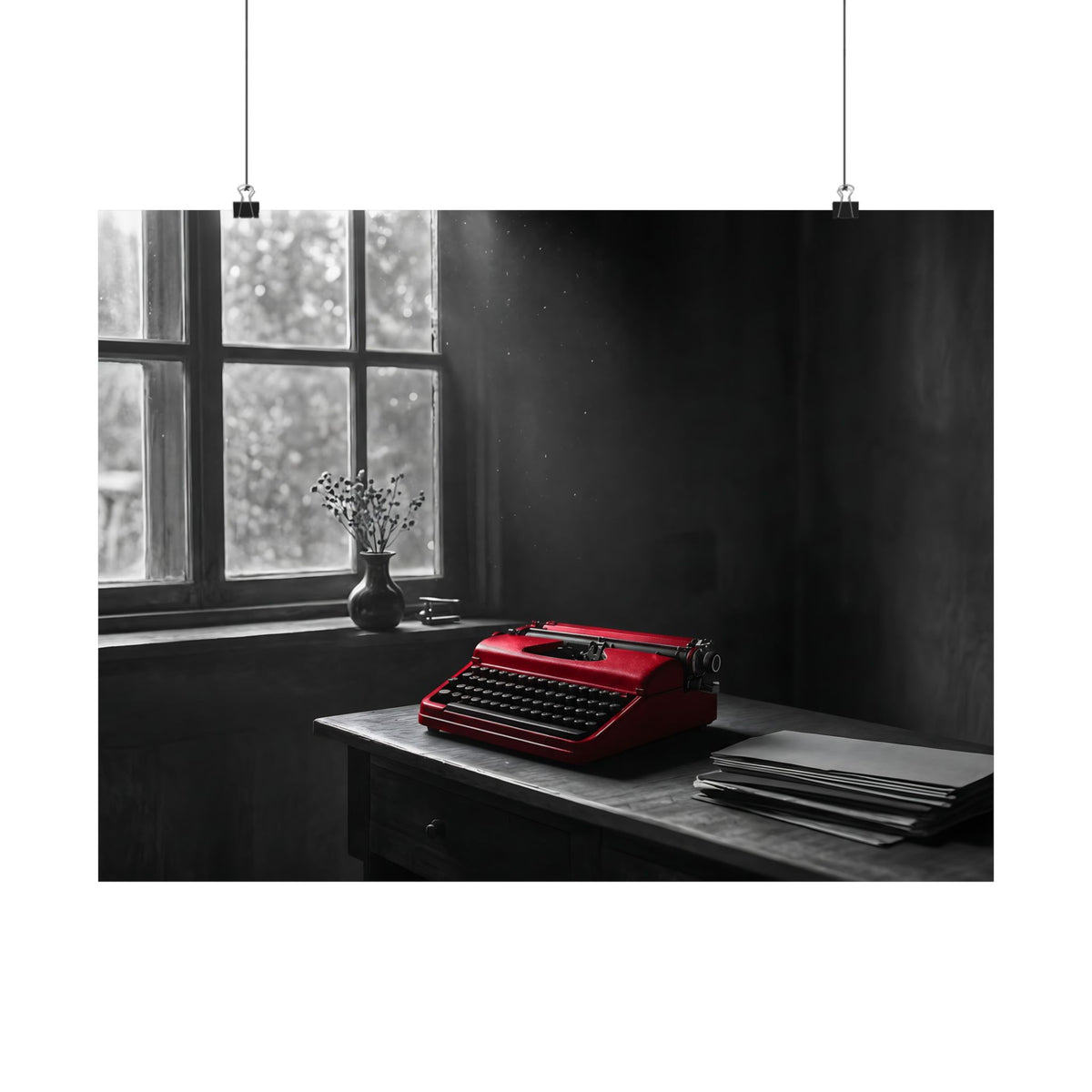 The Red Typewriter - Unique Office Wall Art | Matte Poster (Landscape)