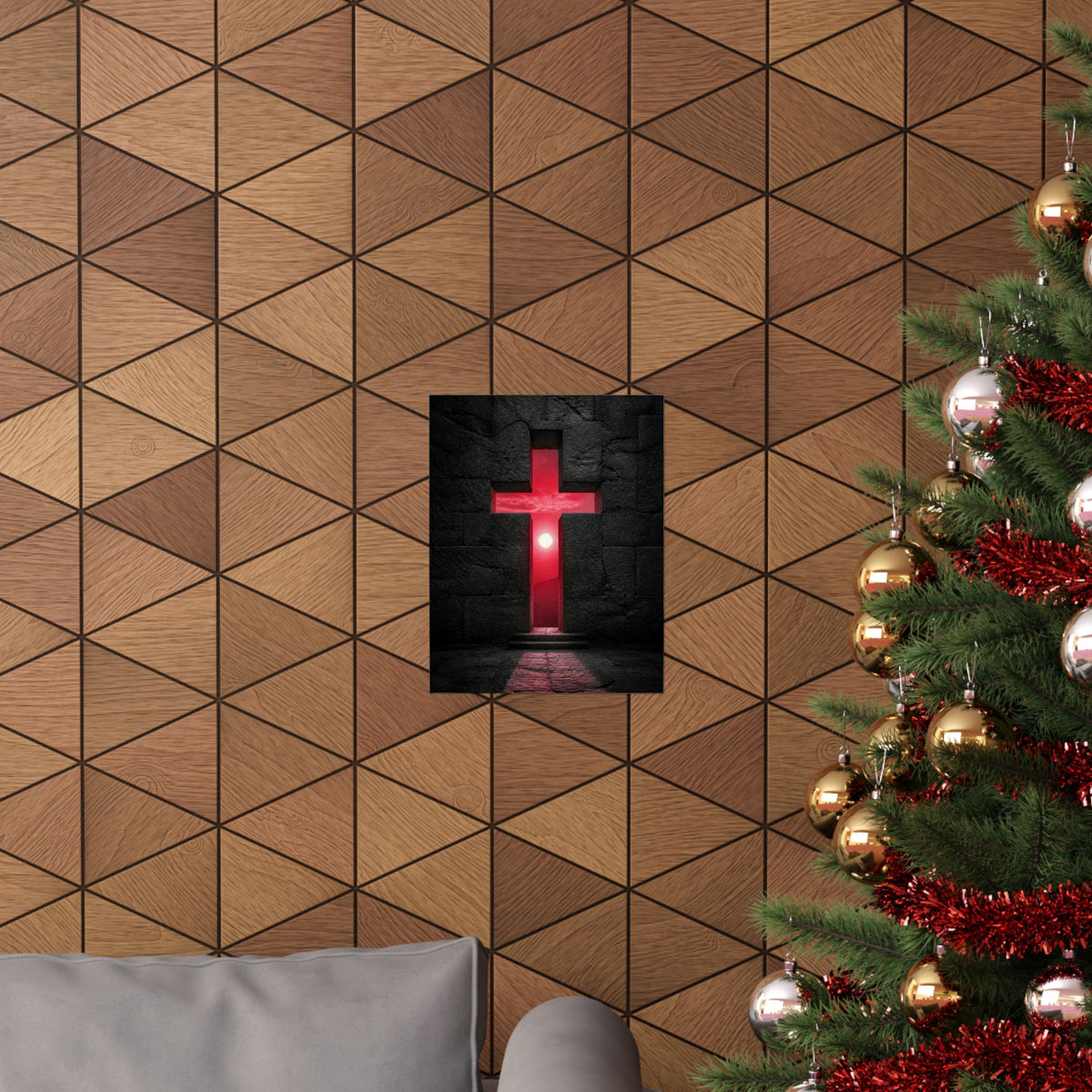 Light Through Stone - Modern Cross Wall Art | Matte Poster