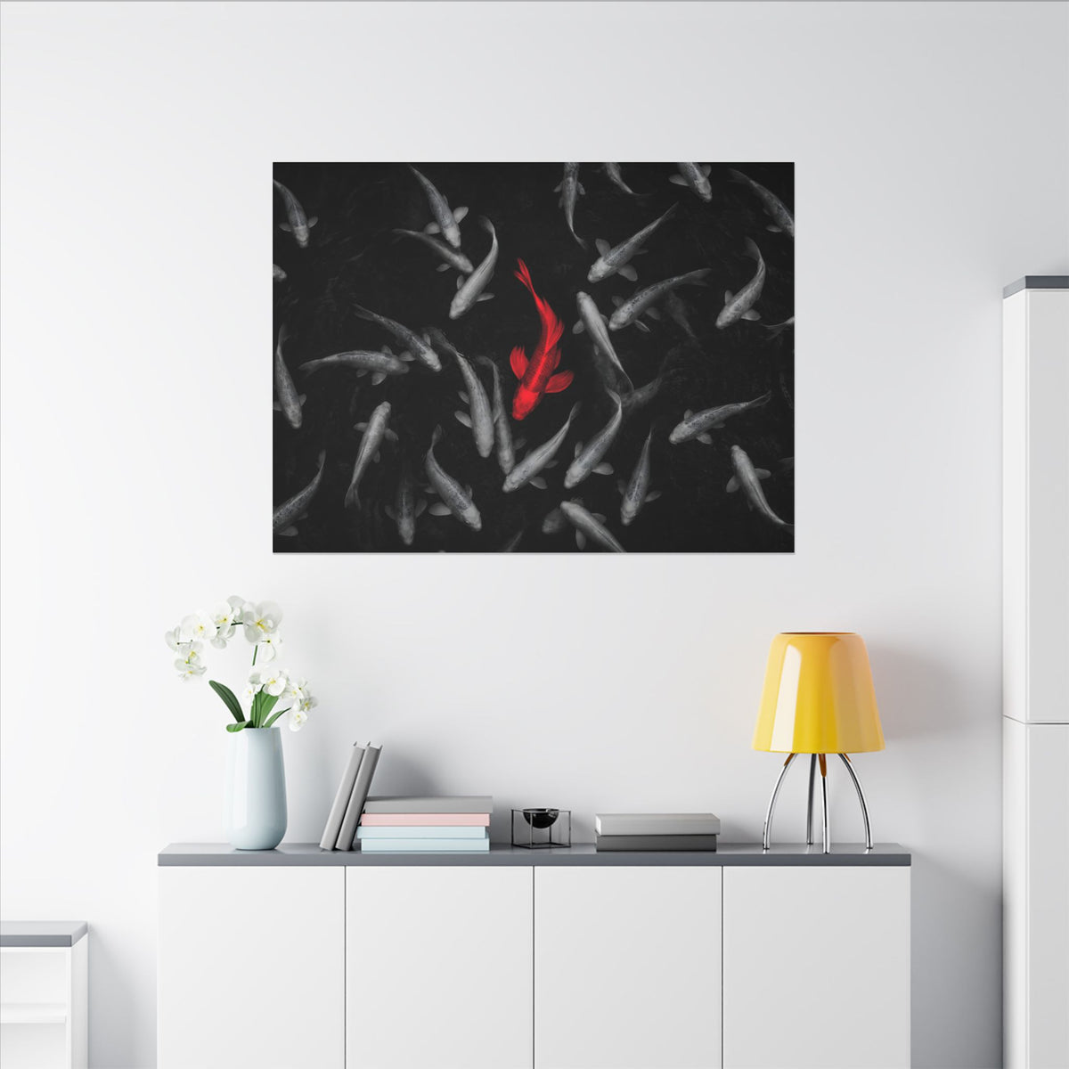 The Red Koi - Red And Black Wall Art | Canvas (Landscape)