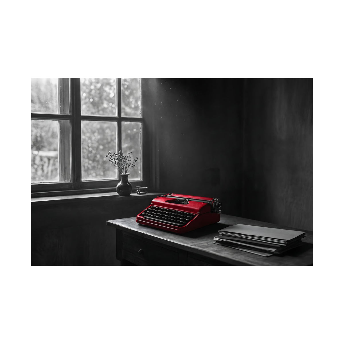 The Red Typewriter - Unique Office Wall Art | Matte Poster (Landscape)