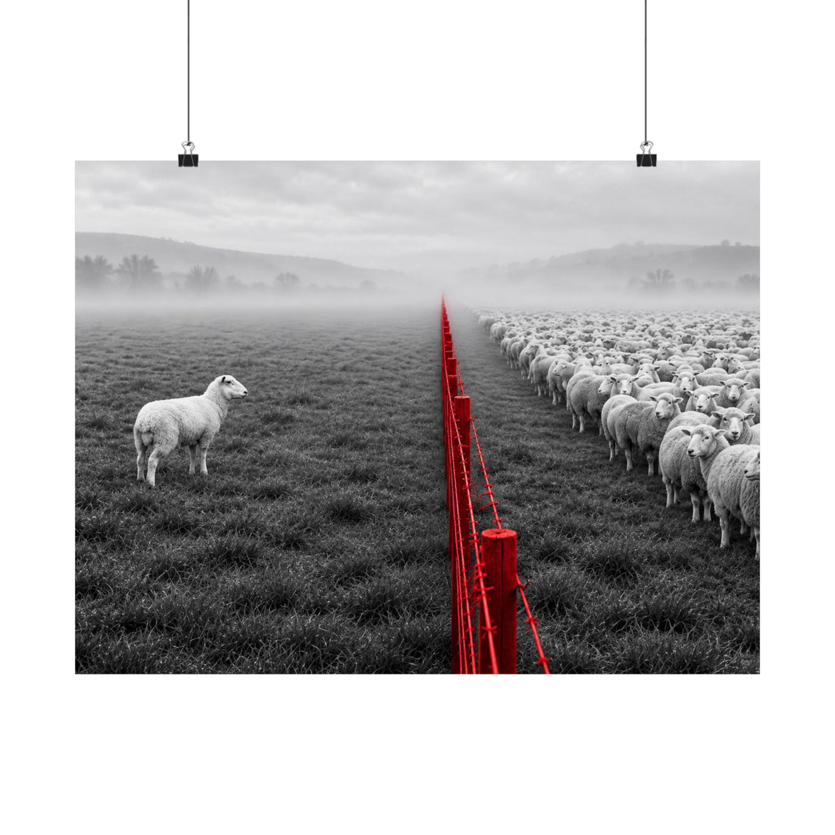Lone Lamb - Black and White Wall Art | Matte Poster (Landscape)