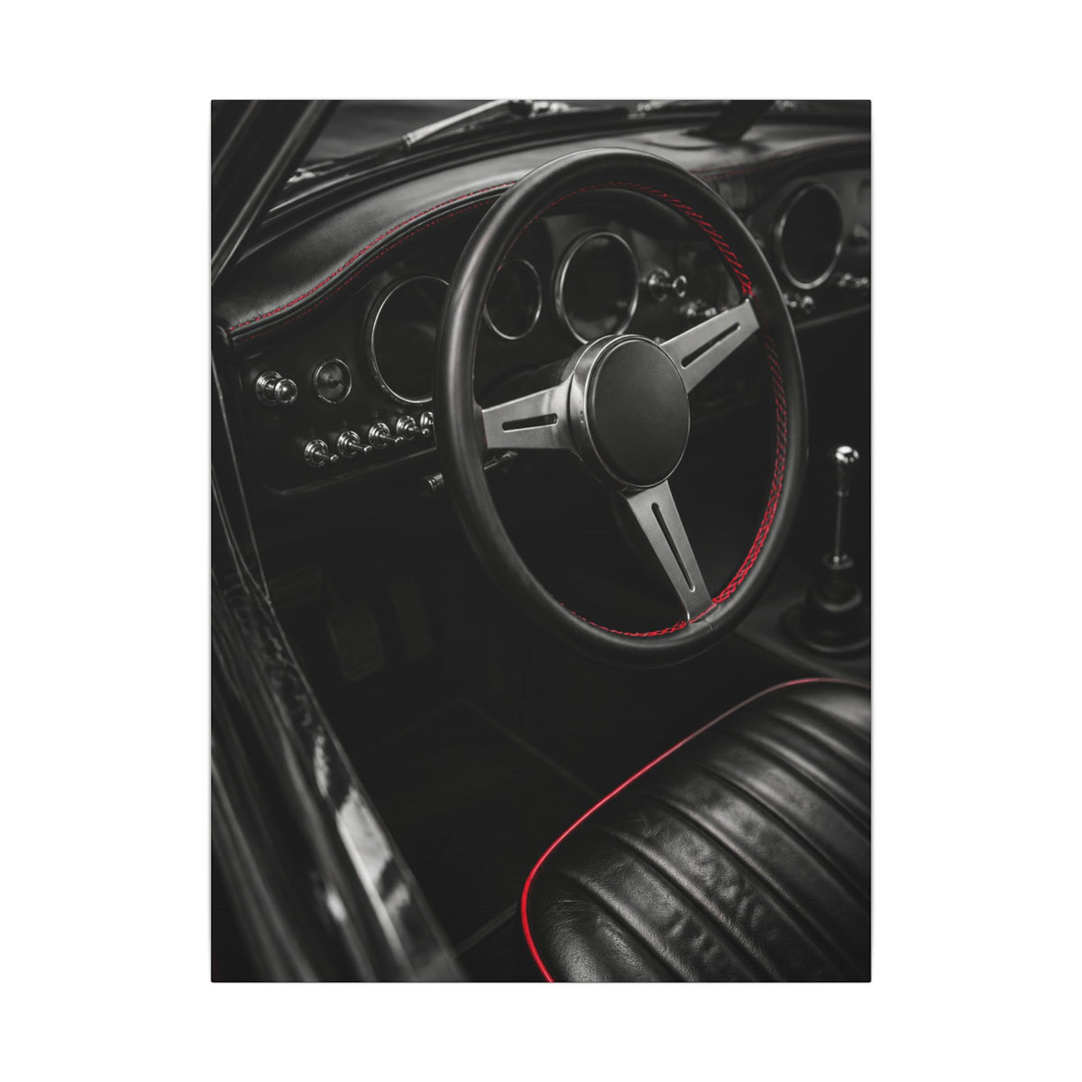 Red Stitch Cockpit - Classic Car Interior Wall Art | Canvas