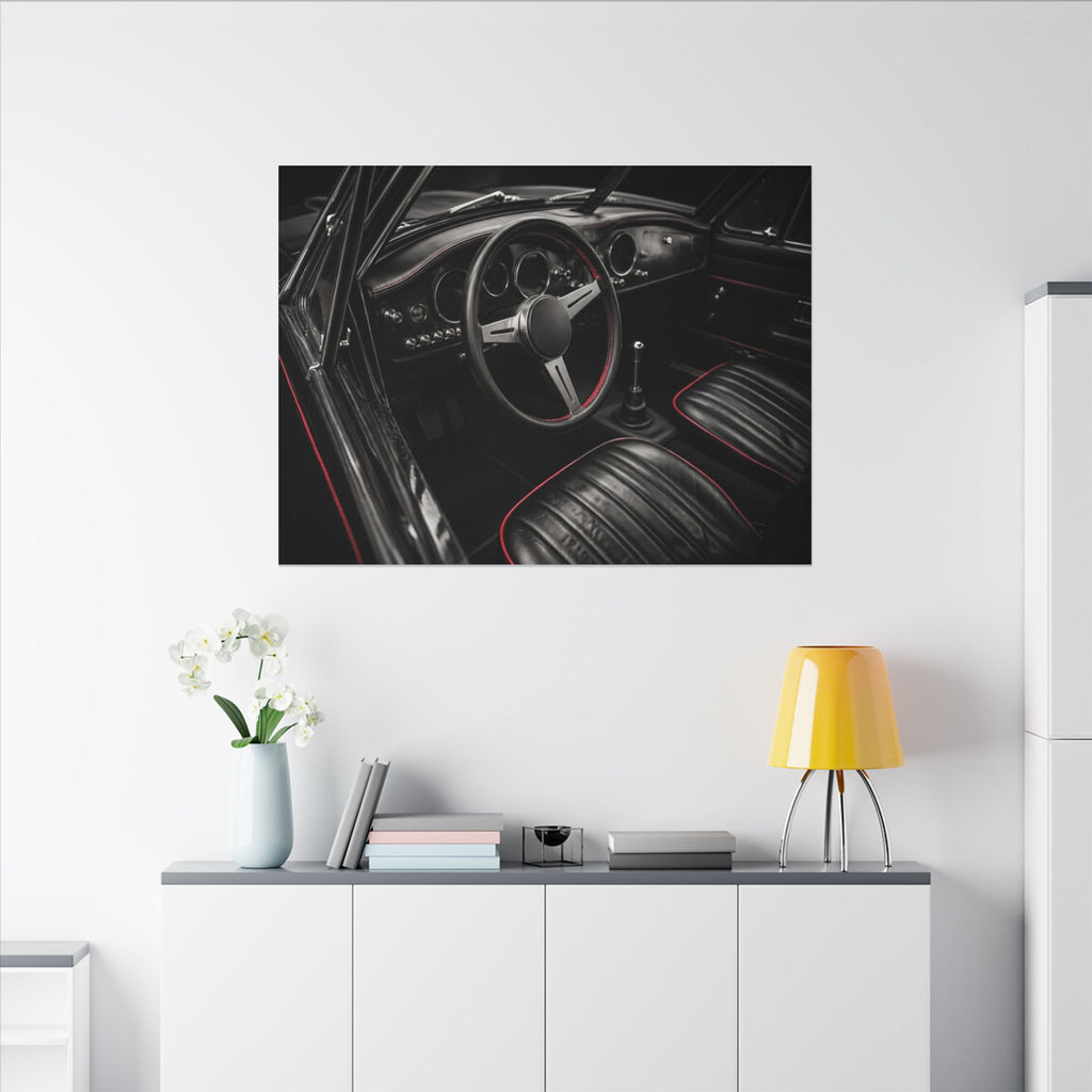 Red Stitch Cockpit - Classic Car Interior Wall Art | Canvas (Landscape)