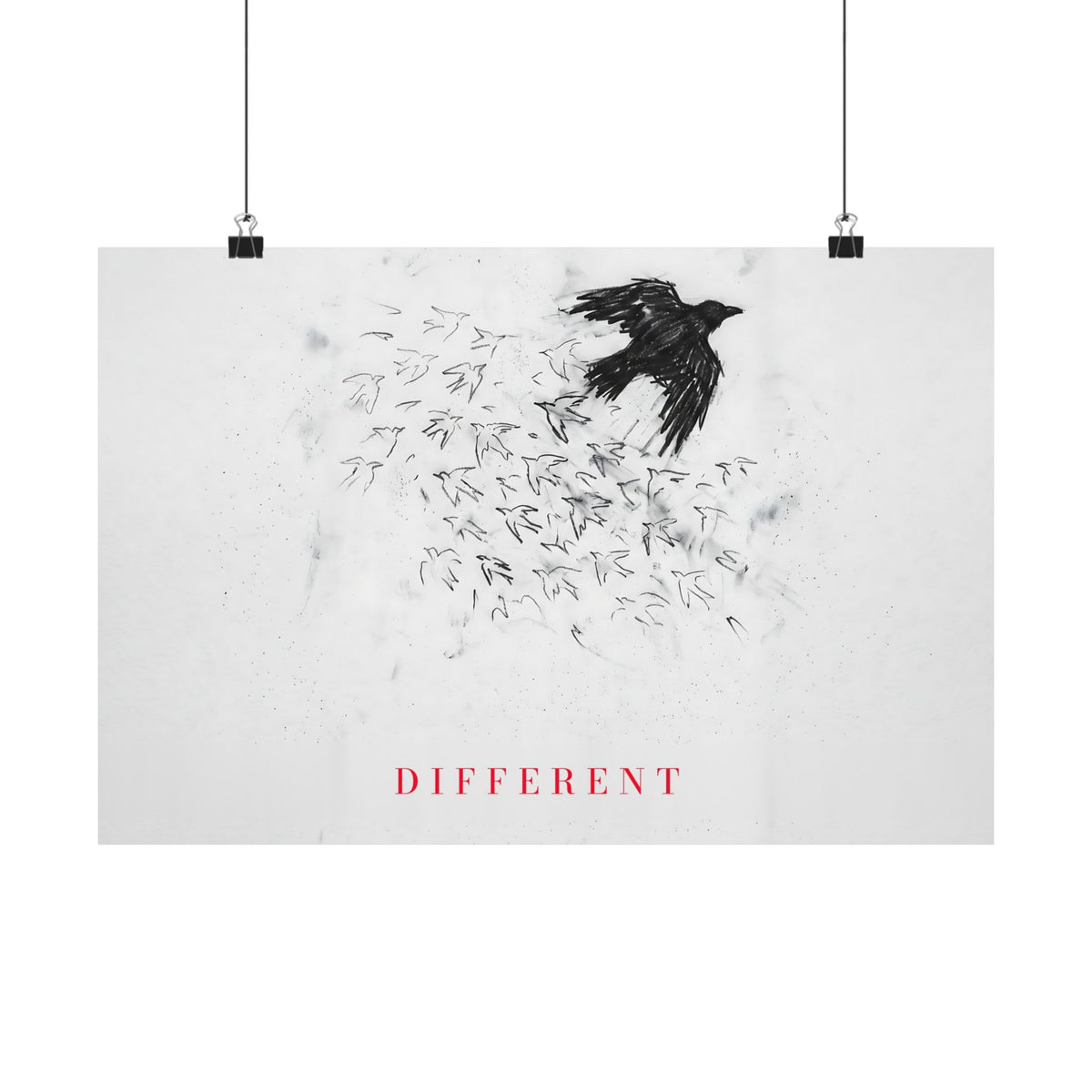 The Flock Went Left - Charcoal Wall Art | Matte Poster (Landscape)