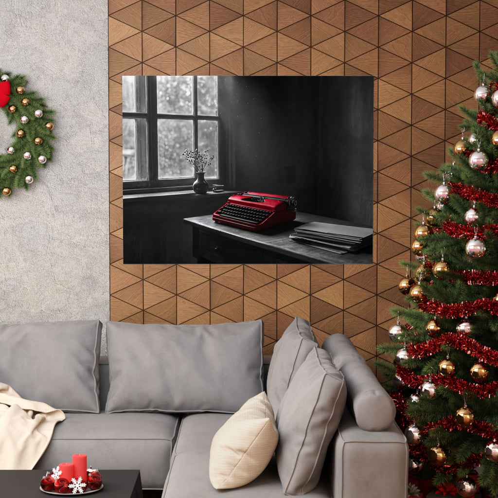The Red Typewriter - Unique Office Wall Art | Matte Poster (Landscape)