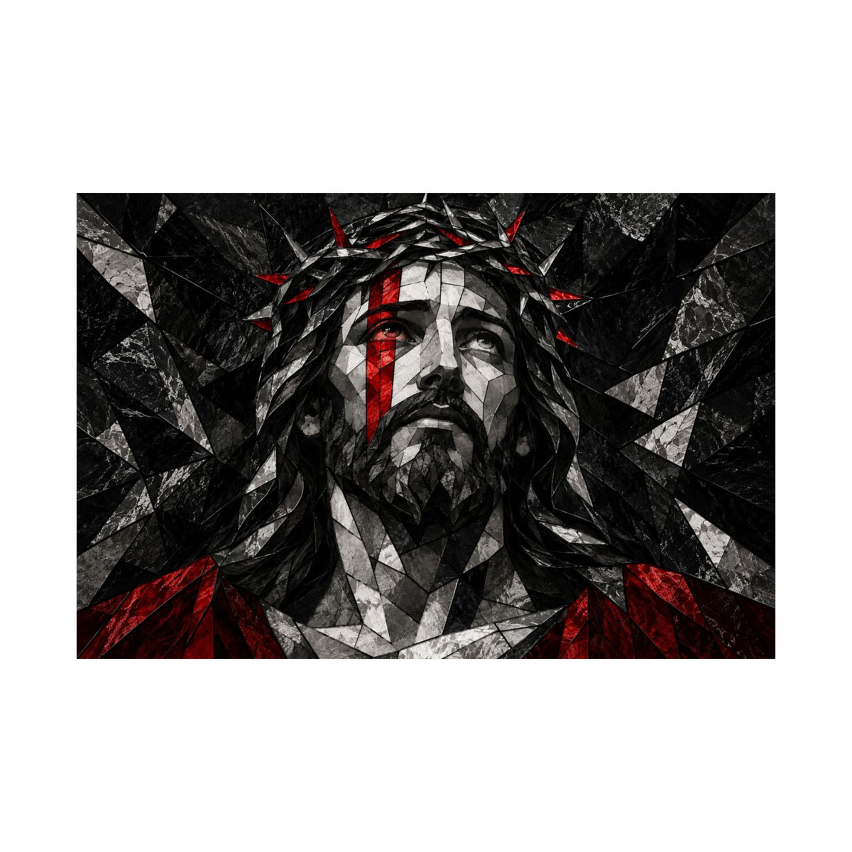 Stained Glass Christ - Christian Wall Art | Matte Poster (Landscape)