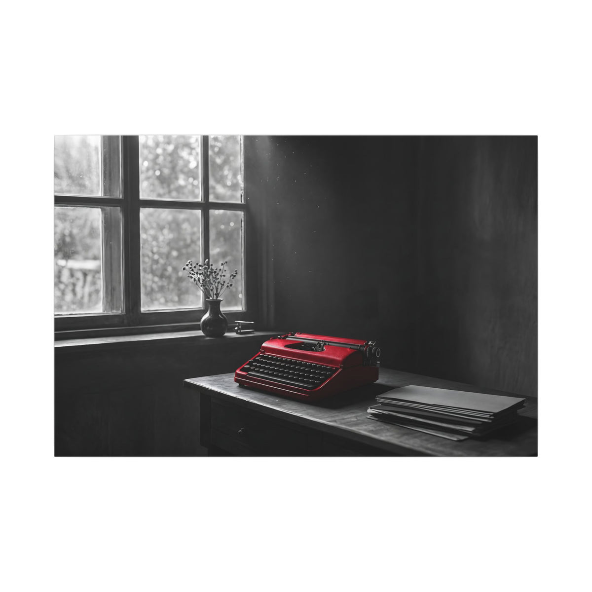 The Red Typewriter - Unique Office Wall Art | Canvas (Landscape)