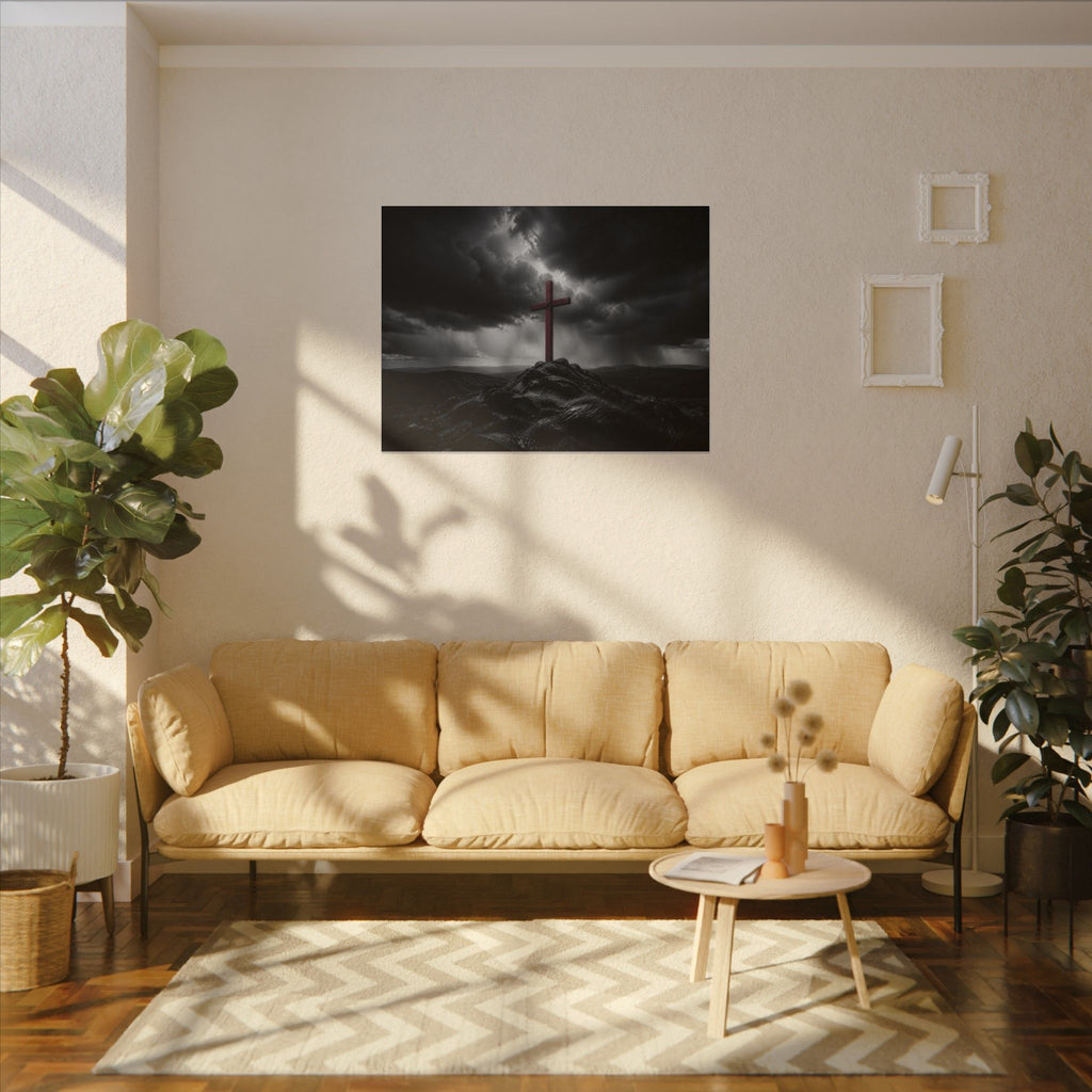 Red Cross in the Storm - Christian Cross Wall Art | Canvas (Landscape)