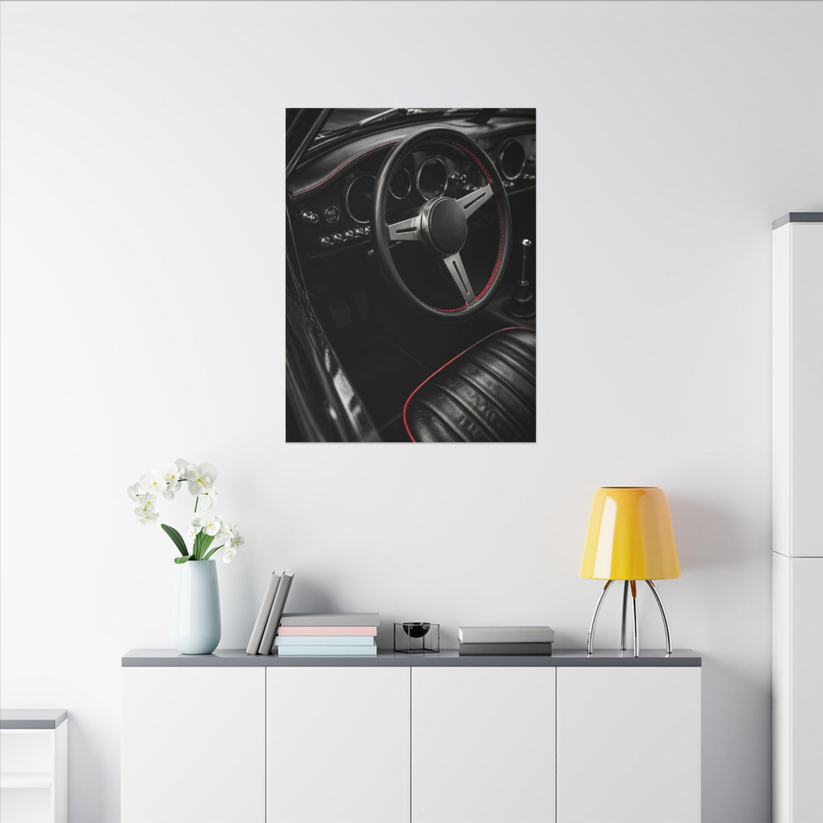 Red Stitch Cockpit - Classic Car Interior Wall Art | Canvas